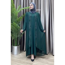 Sevde Şifonlu Taşlı Elbise Zümrüt Yeşili