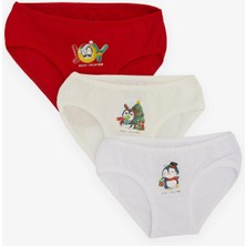 Katamino Kız Çocuk Slip 3 Lü Yılbaşı Temalı Sevimli Penguen Baskılı 1-10 Yaş, Karışık Renk