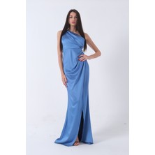 Feminist Indigo Önü Yırtmaçlı Tek Omuz Şık Abiye 0801563.98