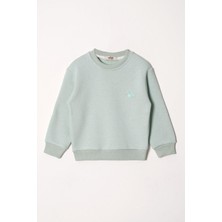 Bisiklet Yaka Uzun Kol Kalp Nakışlı Sardonlu Kız Çocuk  Mint Renk Sweatshirt