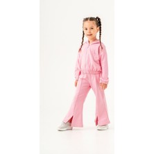 Magu Kız Çocuk Pembe Pamuklu Ceket İspanyol Paça Tayt Alt-Üst Takım