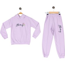 Kız Çocuk Baskılı Kapşonlu  2 Ip 5/8 Yaş  Eşofman Takımı