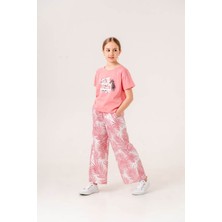 Kız Çocuk Yaprak Desenli Bisiklet Yaka 5/12 Yaş  Takımı