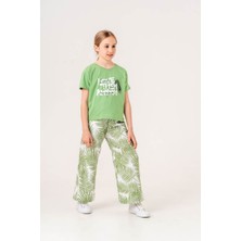 Kız Çocuk Yaprak Desenli Bisiklet Yaka 5/12 Yaş  Takımı