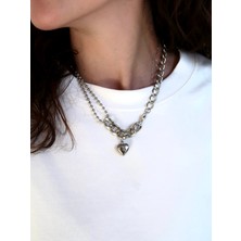 Roosvel Kalp Charmlı Zincir Çelik Kolye / Bubble Heart Chain Kolye