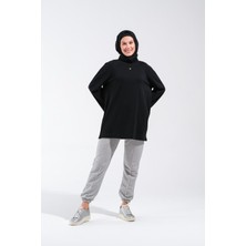2255_REGLAN Kollu Minimal Baskılı Basic Oversize Rahat Kalıp Tesettür Tunik