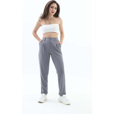 Isawella Beli Lastikli Cepli Havuç Pantolon - Gri