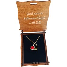 Pigado Notlu Ahşap Kutusunda 925 Ayar Gümüş Kalpli Sarı Gül Kolye