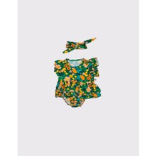 RG Brand Kız Bebek %100 Pamuk Kumaş Fırfırlı Elbise ve Saç Bandı