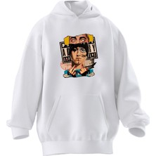 Nmg Tekstil Unisex Premium Pamuk Beyaz  Eminem Poster Baskılı 3 Iplik Kapüşonlu Sweatshirt