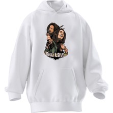 Nmg Tekstil Unisex Premium Pamuk Beyaz  Bob Marley Regae Baskılı 3 Iplik Kapüşonlu Sweatshirt