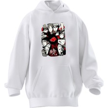 Nmg Tekstil Unisex Premium Pamuk Beyaz  Çoklu Anime Poster Baskılı 3 Iplik Kapüşonlu Sweatshirt