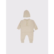 RG Brand Bebek Önü Kanguru Cepli ve Düğmeli Tulum-Bere 2'li Set