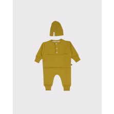 RG Brand Bebek Önü Kanguru Cepli ve Düğmeli Tulum-Bere 2'li Set