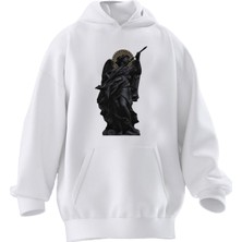 Nmg Tekstil Unisex Premium Pamuk Beyaz  Heykel Gitar Baskılı 3 Iplik Kapüşonlu Sweatshirt