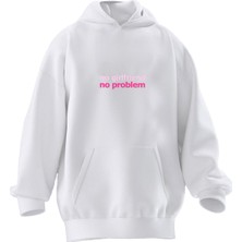 Nmg Tekstil Unisex Premium Pamuk Beyaz  No Girlfriend Baskılı 3 Iplik Kapüşonlu Sweatshirt