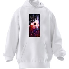 Nmg Tekstil Unisex Premium Pamuk Beyaz  Büyücü Kadın Erkek Baskılı 3 Iplik Kapüşonlu Sweatshirt