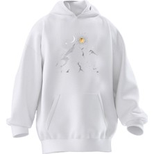Nmg Tekstil Unisex Premium Pamuk Beyaz  Dağ Güneş Hilal Baskılı 3 Iplik Kapüşonlu Sweatshirt