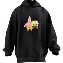 Nmg Tekstil Unisex Premium Pamuk Siyah Sünger Bob Sosis Kanka Baskılı 3 Iplik Kapüşonlu Sweatshirt