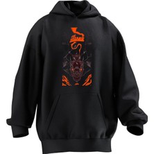 Nmg Tekstil Unisex Premium Pamuk Siyah The Wizarr Baskılı 3 Iplik Kapüşonlu Sweatshirt
