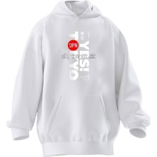 Nmg Tekstil Unisex Premium Pamuk Beyaz Yes Tokyo Baskılı 3 Iplik Kapüşonlu Sweatshirt