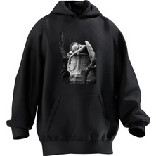 Nmg Tekstil Unisex Premium Pamuk Siyah  Heykel Ağlayan Baskılı 3 Iplik Kapüşonlu Sweatshirt
