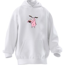 Nmg Tekstil Unisex Premium Pamuk Beyaz  Pembe Dog Baskılı 3 Iplik Kapüşonlu Sweatshirt