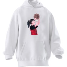 Nmg Tekstil Unisex Premium Pamuk Beyaz  Basket Atan Genç Kız Baskılı 3 Iplik Kapüşonlu Sweatshirt