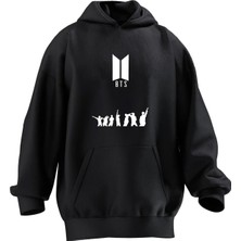 Nmg Tekstil Unisex Premium Pamuk Siyah  Bts Insanlar Baskılı 3 Iplik Kapüşonlu Sweatshirt