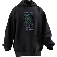 Nmg Tekstil Unisex Premium Pamuk Siyah  Fun With Kurukafa Baskılı 3 Iplik Kapüşonlu Sweatshirt