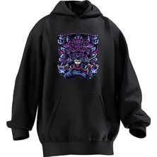 Nmg Tekstil Unisex Premium Pamuk Siyah  Mor Şeytan Baskılı 3 Iplik Kapüşonlu Sweatshirt