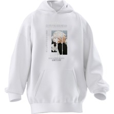 Nmg Tekstil Unisex Premium Pamuk Beyaz  Mikey Tokyo Baskılı 3 Iplik Kapüşonlu Sweatshirt