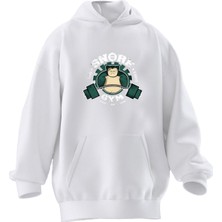 Nmg Tekstil Unisex Premium Pamuk Beyaz Snore Gym Baskılı 3 Iplik Kapüşonlu Sweatshirt