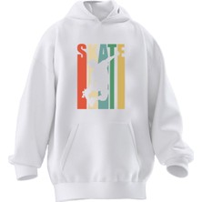 Nmg Tekstil Unisex Premium Pamuk Beyaz Skate Boarding Baskılı 3 Iplik Kapüşonlu Sweatshirt