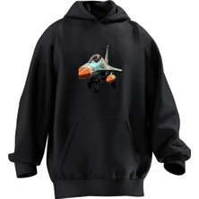 Nmg Tekstil Unisex Premium Pamuk Siyah  F16 Baskılı 3 Iplik Kapüşonlu Sweatshirt