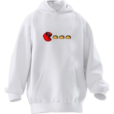 Nmg Tekstil Unisex Premium Pamuk Beyaz  Pac Hamburger Baskılı 3 Iplik Kapüşonlu Sweatshirt
