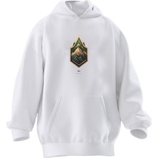 Nmg Tekstil Unisex Premium Pamuk Beyaz Üçgen Dağ Baskılı 3 Iplik Kapüşonlu Sweatshirt