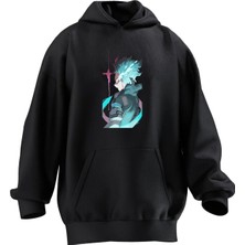 Nmg Tekstil Unisex Premium Pamuk Siyah  Anime Erkek Elektirk Baskılı 3 Iplik Kapüşonlu Sweatshirt