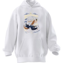 Nmg Tekstil Unisex Premium Pamuk Beyaz  Mustang Poster Baskılı 3 Iplik Kapüşonlu Sweatshirt