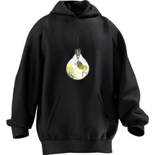 Nmg Tekstil Unisex Premium Pamuk Siyah  Ampul Içindekanarya Baskılı 3 Iplik Kapüşonlu Sweatshirt