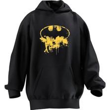 Nmg Tekstil Unisex Premium Pamuk Siyah  Bat Logo Baskılı 3 Iplik Kapüşonlu Sweatshirt