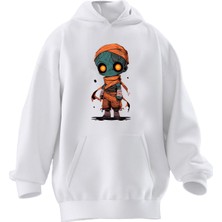 Nmg Tekstil Unisex Premium Pamuk Beyaz  Amumu Lol Baskılı 3 Iplik Kapüşonlu Sweatshirt