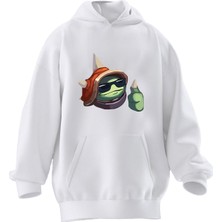 Nmg Tekstil Unisex Premium Pamuk Beyaz  Rammus Lol Baskılı 3 Iplik Kapüşonlu Sweatshirt