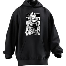 Nmg Tekstil Unisex Premium Pamuk Siyah  Dradinn Anime Baskılı 3 Iplik Kapüşonlu Sweatshirt