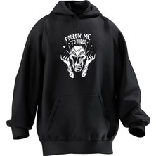 Nmg Tekstil Unisex Premium Pamuk Siyah  Follow Me Şeytan Baskılı 3 Iplik Kapüşonlu Sweatshirt