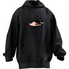 Nmg Tekstil Unisex Premium Pamuk Siyah  Jimnastik Kadın Sporcu Baskılı 3 Iplik Kapüşonlu Sweatshirt