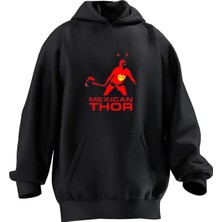 Nmg Tekstil Unisex Premium Pamuk Siyah  Mexican Thor Baskılı 3 Iplik Kapüşonlu Sweatshirt