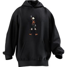 Nmg Tekstil Unisex Premium Pamuk Siyah  Özgürlükçü Anime Baskılı 3 Iplik Kapüşonlu Sweatshirt