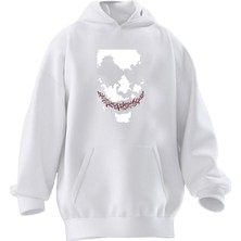 Nmg Tekstil Unisex Premium Pamuk Beyaz Silik Joker Baskılı 3 Iplik Kapüşonlu Sweatshirt
