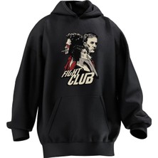Nmg Tekstil Unisex Premium Pamuk Siyah  Fight Club Poster Baskılı 3 Iplik Kapüşonlu Sweatshirt